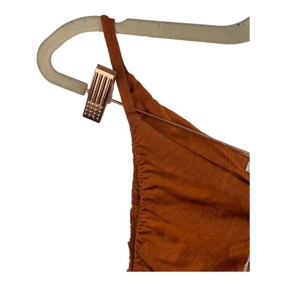 Sundry Asymmetrical Ruched Mini Dress Stretchy Jersey Lighweight Rust Boho Sz 0 - Picture 7 of 15